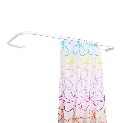 Sasko Duschvorhangstange Duschstange Duschvorhang L-Form Asymmetrisch Aluminium Stabile Belastbarkeit 25 kg Gardinenstange für Vorhang für Badewanne & Dusche Wandmontage - Weiß - 70x80 cm von sasko