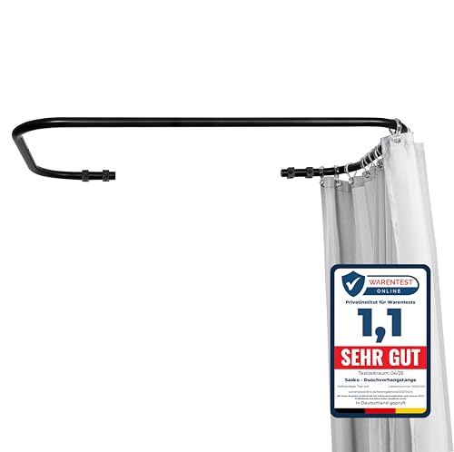 Sasko Duschvorhangstange Duschstange Duschvorhang U-Form Asymmetrisch Aluminium Stabile Belastbarkeit 25 kg Gardinenstange für Vorhang für Badewanne & Dusche Wandmontage - Schwarz - 70x130x70 cm von sasko