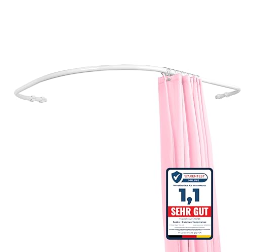 Sasko Duschvorhangstange Duschstange Duschvorhang L-Form Rundbogen Asymmetrisch Aluminium Belastbarkeit 25 kg Gardinenstange für Vorhang für Badewanne & Dusche Wandmontage - Weiß - 80x120 cm von sasko