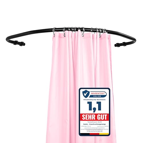 Sasko Duschvorhangstange Duschstange Duschvorhang L-Form Rundbogen Symmetrisch Aluminium Belastbarkeit 25 kg Gardinenstange für Vorhang für Badewanne & Dusche Wandmontage - Schwarz - 80x80 cm von sasko