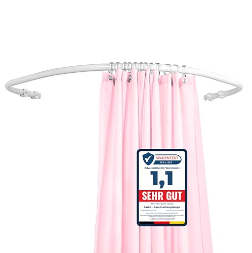 Sasko Duschvorhangstange Duschstange Duschvorhang L-Form Rundbogen Symmetrisch Aluminium Belastbarkeit 25 kg Gardinenstange für Vorhang für Badewanne & Dusche Wandmontage - Weiß - 80x80 cm von sasko