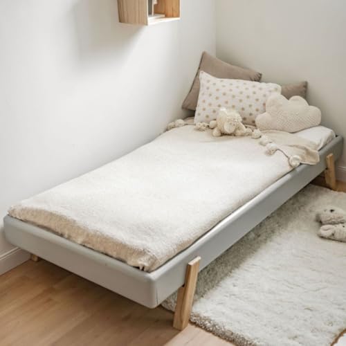 saudara collections Einzelbett aus Massivholz, Grau und Holz, 90 cm – Retro von saudara collections