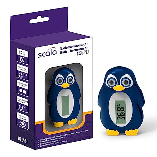 scala SC 1280 Digitales Badethermometer Pinguin misst die Badewassertemperatur. Baden wird für Kleine Kinder und Babys einfacher von scala