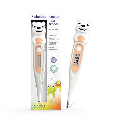 scala SC 44 flex Speed Eisbär digitales Fieberthermometer für Kinder und Babys zur sanften und schnellen Messung der Körpertemperatur, weiß von scala