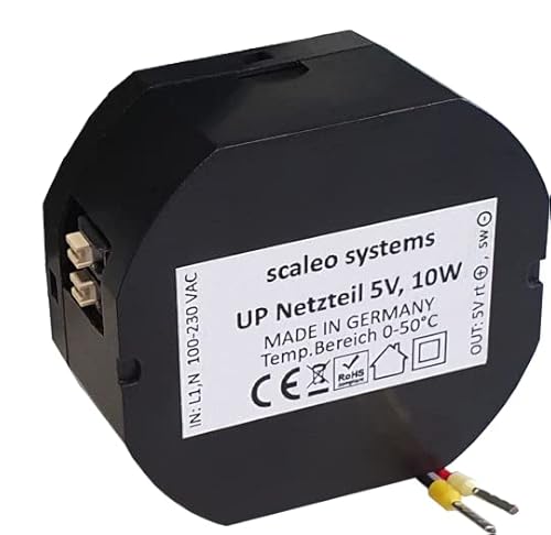 Unterputz Netzteil prim:100-230Vac 50/60Hz sek: 5V DC, 10W, Trafo, Verteilerdose, schwarz von scaleo systems