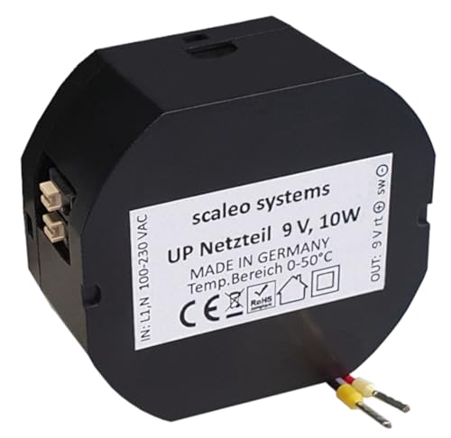 Unterputz Netzteil prim:100-230Vac 50/60Hz sek: 9V DC, 10W, Trafo, Verteilerdose, schwarz von scaleo systems