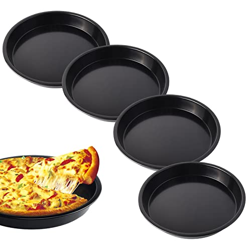 4 Stück Pizzablech Pizzateller Rund Ø 18,1 cm, Quiche Backform, Pizza Backblech aus Beschichtetem Carbonstahl, Pizza Blech, Antihaftbeschichtet Pizzabackbleche Set für Pizza, Flammkuchen, Kuchen von scalingscal