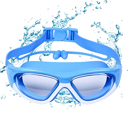 scalingscal Schwimmbrille Kinder mit Ohrstöpsel Schwimmbrillen für Kinder Jugendliche Schwimmbrille Antibeschlag UV-Schutz, Verstellbares Silikonband für 3-14 Jahre Kinder Junior Jungen Mädchen (B) von scalingscal