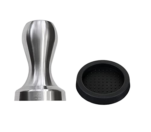 scarlet espresso | Tamper »Solido Affilato« inox sharp edge CNC präzisionsgefertigt, Edelstahl, massiver Profitamper (Set 58.5 mm & Tamperablage) von scarlet espresso