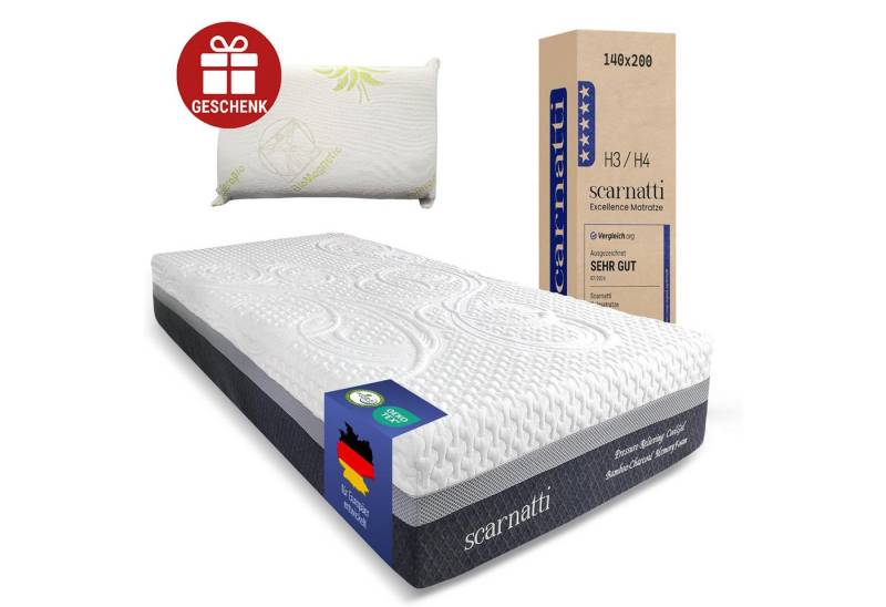 Gelschaummatratze Scarnatti™ Gel Memory Foam Matratze - 7-Zonen Druckentlastung, scarnatti, 27 cm hoch, Bambus Aktivkohle Visco Kaltschaum Thermoregulation 27cm hoch von scarnatti