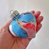 Handbemaltes Herz Ornament Blau & Koralle Weihnachtsdekoration von schemata