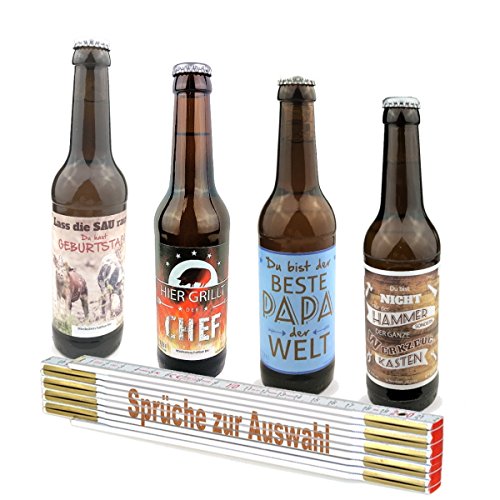 2-teiliges Geschenkset Zollstock mit Spruch zum auswählen und Bier zum auswählen, Bier:Handwerker, Sprüche Zollstock:50 UND ZÜNFTIG von schenken-24