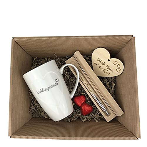 3-teilige Geschenkbox/Muttertag/Mama/Schoko-Herzen/Kulli/Tasse/Holzherz / von schenken-24