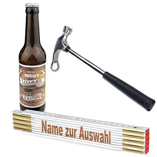 3-teiliges Geschenkset/Zollstock mit Namens-Gravur, Handwerker-Bier und Flaschenöffner,Hammer'/ Echte Kerle/Männergeschenk/Handwerker/Vatertag/Geburtstag, Zollstöcke Namen:Frank von schenken-24