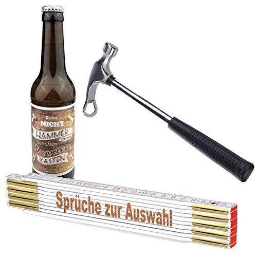 3-teiliges Geschenkset/Zollstock mit Spruch-Gravur zum Auswählen/Handwerker-Bier und Flaschenöffner,Hammer'/ Männergeschenk/Handwerker/Vatertag/Geburtstag, Sprüche Zollstock:40 UND WÜRZIG von schenken-24