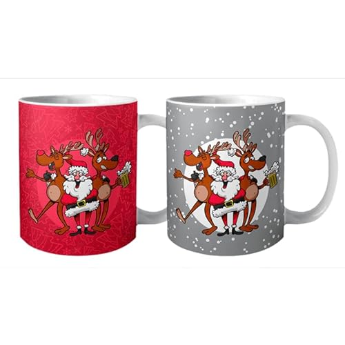 schenken-24 Becher 'Crazy Santa' - Weihnachtsbecher - Tasse - Glühweinbecher, 6er Set, Steingut, 300ml, Zylinder von schenken-24
