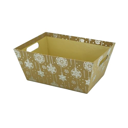 Weihnachtsteller/Weihnachtsverpackung/Weihnachtskörbe/Geschenkkörbe/X-Mas, Anzahl:5er Set, Auswahl:Pappkorb mit Griffen in Natur von schenken-24