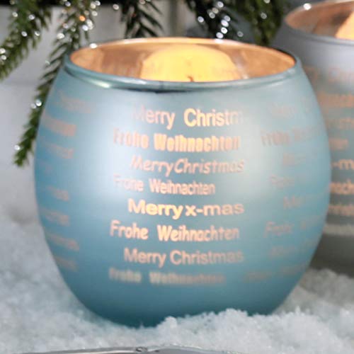 Windlicht/Teelichtglas Frohe Weihnachten - Weihnachtsdeko Xmas hellblau/Silber, Anzahl:1er Einzel von schenken-24