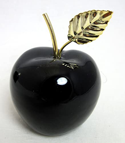 Keramik Apfel schwarz mit goldenem Stiel und Blatt Höhe ca.12cm von schenken und wohnen