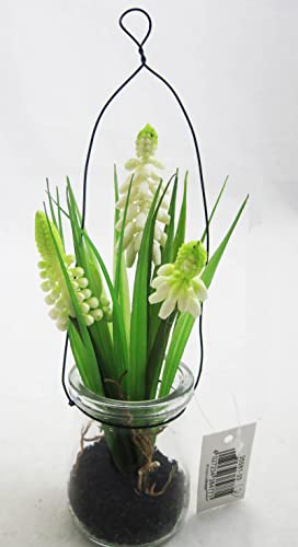 schenken und wohnen Muskari-Kunstblume weiß im Glas zum Hängen ca. 17cm von schenken und wohnen