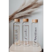 500Ml Trinkflasche Personalisiert | Glasflasche Mit Gravur Wasserflasche Glasgefäß Bambusdeckel Geschenkidee Geburtstag von schenkpersoenlich