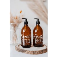 Seifenspender Personalisiert | Glasflaschen Spülmittel Oder Handseife Einweihungsgeschenk Küche & Bad Spender Braunglas Nachfüllbar von schenkpersoenlich