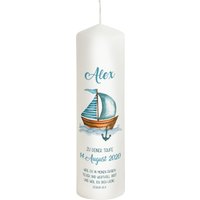 Taufkerze Junge Mit Einem Segelboot Personalisiert - Modell Alex Baptism Candle Geschenk Taufe Personalisierte Geschenke Patenkerzen von schenkwas