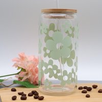 Trinkglas Mit Deckel + Strohhalm| Kaffeebecher 500 Ml | Hitzebeständig Idee Coffee Glas Muttertag Matcha Geschenk Blume von schickGEMACHT3oak