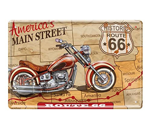 Blechschild “America's Main Street Historic Route 66“ Motorrad Deko Retro Metallschild Vintage Garage Werkstatt Hobbyraum Geschenk zum Geburtstag oder Weihnachten 20x30 cm von schilderkreis24