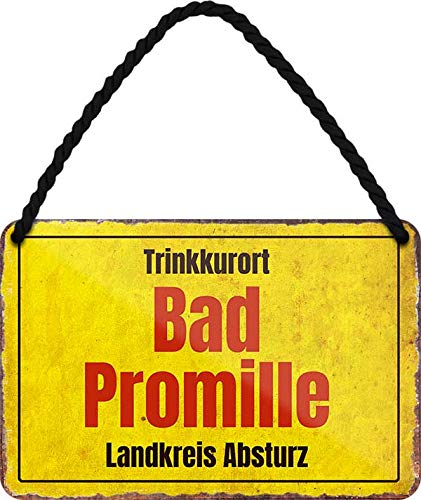 Blechschild Lustiger Alkohol Bier Trink Spruch: “Trinkkurort Bad Promille Landkreis Absturz” Deko Hängeschild Metallschild Schild Witziges Geschenk zum Geburtstag oder Weihnachten 18x12 cm von schilderkreis24