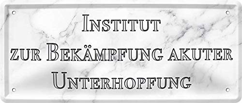 Blechschild Lustiger Bier Spruch “Institut zur Bekämpfung Akuter Unterhopfung“ Deko Alkohol Pub Bayern Theke Bar Schild Metallschild Humor Witziges Geschenk zum Geburtstag oder Weihnachten 28x12 cm von schilderkreis24