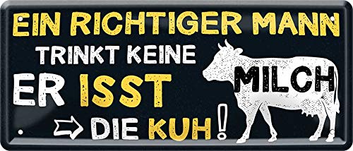 Blechschild Lustiger Grill Spruch “EIN RICHTIGER Mann TRINKT Keine Milch ER ISST DIE Kuh!” Deko Metallschild Schild für Garten oder Terasse Geschenkidee für Köche 28x12 cm von schilderkreis24