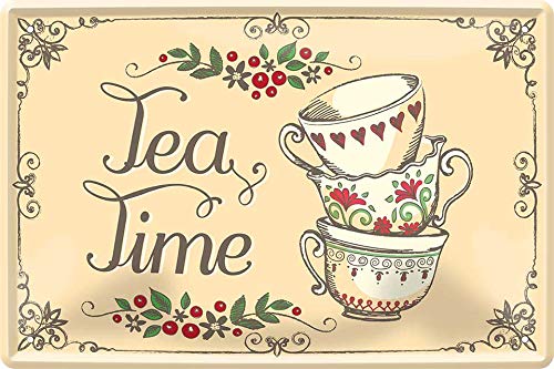 Blechschild Spruch ”Tea Time“ Deko Schild Metallschild Tee Hauseingang Eingang Küche Witziges Geschenk zum Geburtstag oder Weihnachten 20x30 cm von schilderkreis24