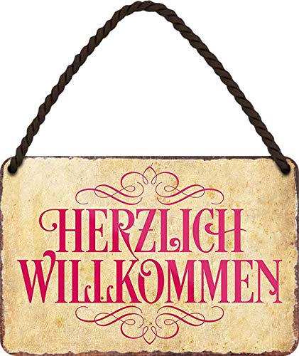 Blechschild Spruch: “HERZLICH WILLKOMMEN“ Deko Schild Hängeschild Tür Tor Hauseingang Eingang Geschenkidee 18x12 cm von schilderkreis24