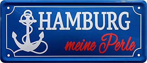 Blechschild Straßenschild: Hamburg - Meine Perle Stadt Wappen Flagge Deko Strassenschild Schild Türschild Metallschild Eingang Hauseingang Geschenkidee 28x12 cm von schilderkreis24