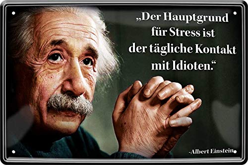 Blechschilder Albert Einstein Lustiger Spruch "Der Hauptgrund für Stress ." Humor Deko Metallschild Schild Geschenk für Weihnachten oder Geburtstag 20x30cm von schilderkreis24