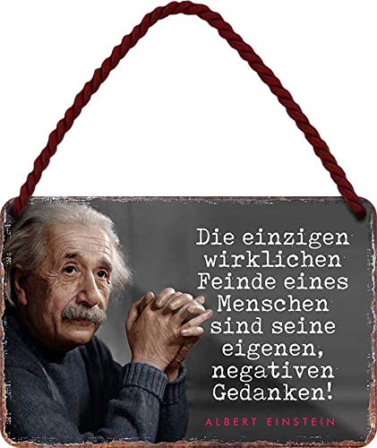 Blechschilder Albert Einstein Spruch “Die einzigen wirklichen Feinde negativen Gedanken” Deko Hängeschild Metallschild Schild Geschenk zum Geburtstag oder Weihnachten 18x12 cm von schilderkreis24