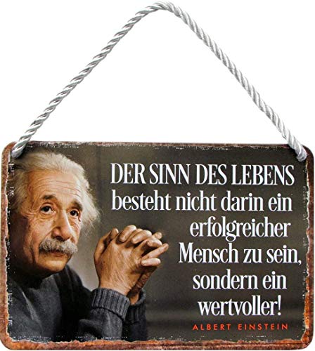 Blechschilder Albert Einstein Zitat Spruch “Der Sinn des Lebens, wertvoller!” Deko Hängeschild Nachdenken Leben Glück Metallschild Schild Geschenk zum Geburtstag oder Weihnachten 18x12 cm von schilderkreis24