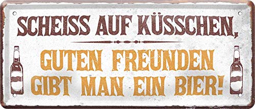 Blechschilder Bier Schild lustiger Spruch: “Scheiss AUF KÜSSCHEN .“ Deko Metallschild Türschild für Pub Theke oder Bar Geschenkidee für Deine Trink & Sauf Freunde 28x12 cm von schilderkreis24