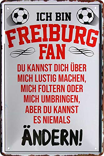 Blechschilder Hier wohnt EIN Freiburg Fan/Offizieller Freiburg Fan/Ich Bin Freiburg Fan Deko Metallschild Schild Artikel Geschenk zum Geburtstag oder Weihnachten (Weiß-Rot (20x30)) von schilderkreis24