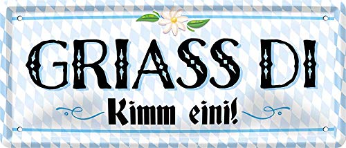 schilderkreis24 - Blechschilder Lustige Bayer Spruch "Griass di Kimm eini" bayerisch Deko Humor Dialekt Türschild bayrisch München Metallschild Schild Witziges Geschenkidee 28x12 cm von schilderkreis24