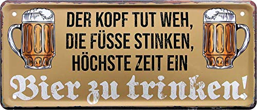 Blechschilder Lustige Bier Trink Sprüche Der Kopf TUT WEH. Deko Schild Bar Theke Pub Metallschild Saufen Witziges Geschenk zum Geburtstag oder Weihnachten 28x12 cm von schilderkreis24