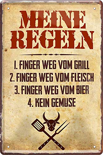 Blechschilder Lustige Grill Spruch "Meine Regeln" Deko Metallschild Schild Garten Terasse Küche Köche Geschenkidee Geschenk Geburtstag Weihnachten 20x30 cm von schilderkreis24