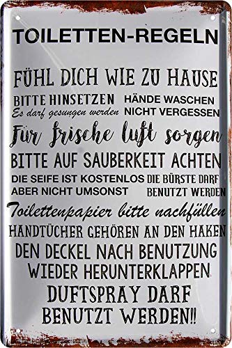 Blechschilder Lustige Toiletten Sprüche/Motive für WC Bad Klo Badezimmer Metallschild Schild Witzige Geschenkidee (E - Toiletten-Regeln (20x30)) von schilderkreis24