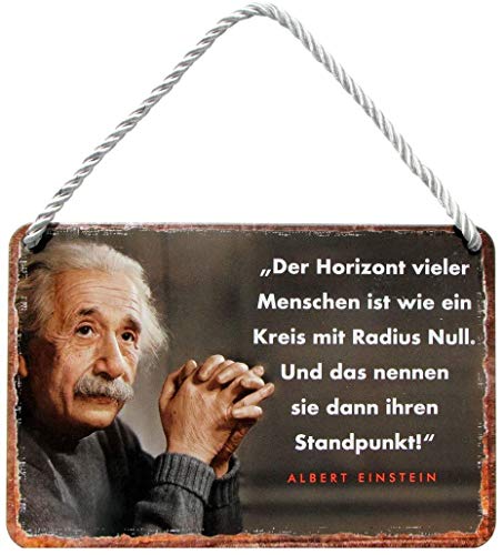 Blechschilder Lustiger Albert Einstein Spruch “Der Horizont vieler Menschen Kreis Radis Null – Standpunkt” Deko Hängeschild Metallschild Schild Geschenk zum Geburtstag oder Weihnachten 18x12 cm von schilderkreis24