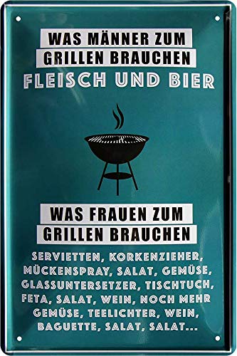 schilderkreis24 - Blechschilder Lustiger Grill Spruch “was Männer zum Grillen Brauchen – Fleisch UND Bier” Deko Schild für Garten Geschenkidee 20x30 cm von schilderkreis24