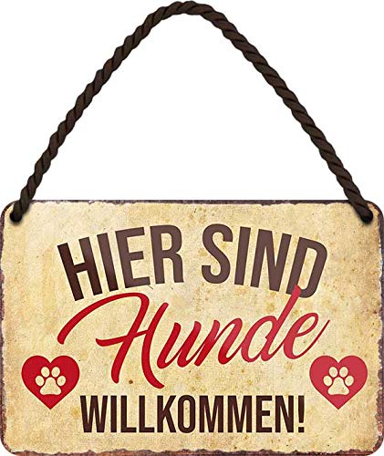 Blechschilder Lustiger Hunde Spruch “Hier SIND Hunde WILLKOMMEN!“ Deko Hängeschild Türschild Metallschild Eingang Hauseingang Schild Geschenkidee für alle Hundebesitzer oder Hundefans 18x12 cm von schilderkreis24