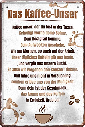 Blechschilder Lustiger Spruch Caffee Motiv: “Das Kaffee-Unser” Deko Schild für Küche Geschenkidee 20x30 von schilderkreis24