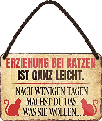 Blechschilder Lustiger Spruch “ERZIEHUNG BEI Katzen IST GANZ LEICHT .“ Deko Hängeschild Türschild Metallschild Eingang Hauseingang Schild Geschenkidee für alle Katzenbesitzer oder Katzenfans 18x12 cm von schilderkreis24