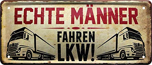 Blechschilder Lustiger Spruch “Echte Männer Fahren LKW“ Güterfernverkehr Kraftfahrzeug Fahrer Deko Schild Metallschild Garage Werkstatt Hobbyraum Humor Geschenkidee 28x12 cm von schilderkreis24